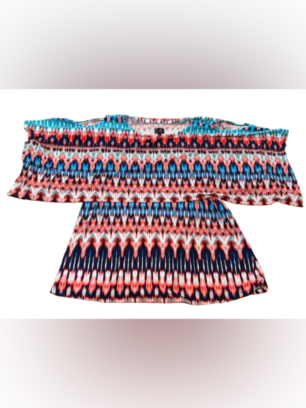 Rafaella Women’s Multicolor Cold-Shoulder Tunic in Blue Red and White Size Large